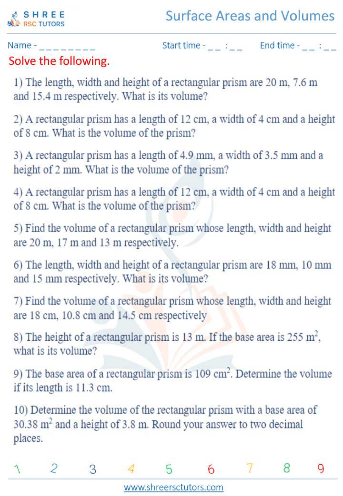 Surface Areas And Volumes Worksheets For Grade 10 Maths Shree Rsc Tutors Surface areas and volumes worksheets for grade 10 maths shree rsc tutors